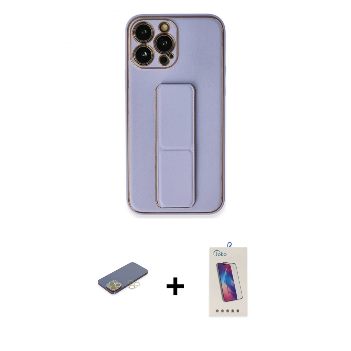 MARSİLYAN™- iPhone 13 Pro Max Kılıf Akış Doku - Siyah Joko 5D Cam + Renkli Kamera Lens Koruma Cam - SI
