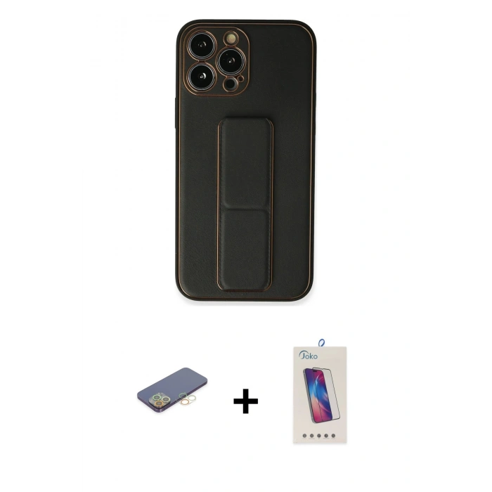 MARSİLYAN™- iPhone 13 Pro Max Kılıf Akış Doku - Siyah Joko 5D Cam + Renkli Kamera Lens Koruma Cam - SI