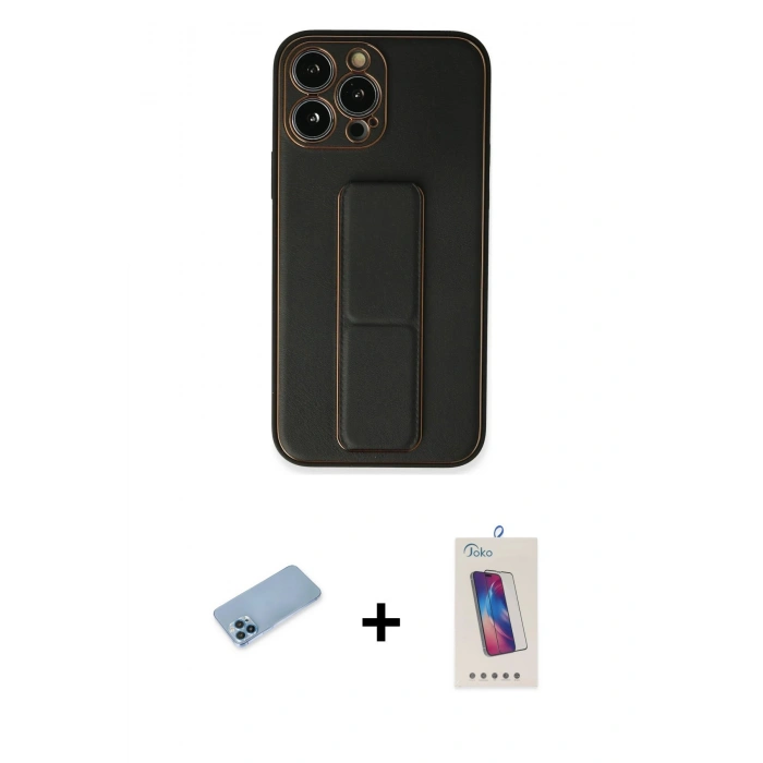 MARSİLYAN™- iPhone 13 Pro Max Kılıf Akış Doku - Siyah Joko 5D Cam + Shine Kamera Lens Koruma Cam - MI