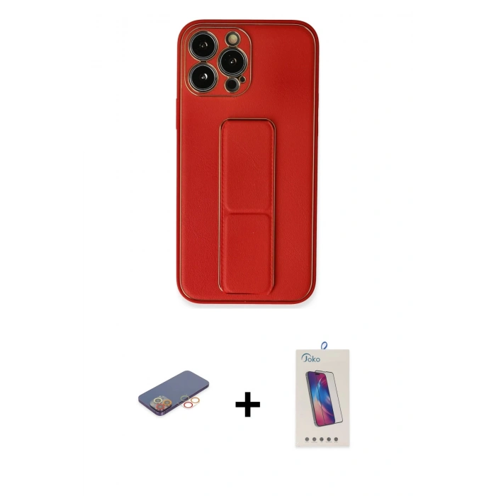 MARSİLYAN™- iPhone 13 Pro Max Kılıf Akış Doku - Siyah Joko 5D Cam + Turuncu Renkli Kamera Lens Koruma Cam
