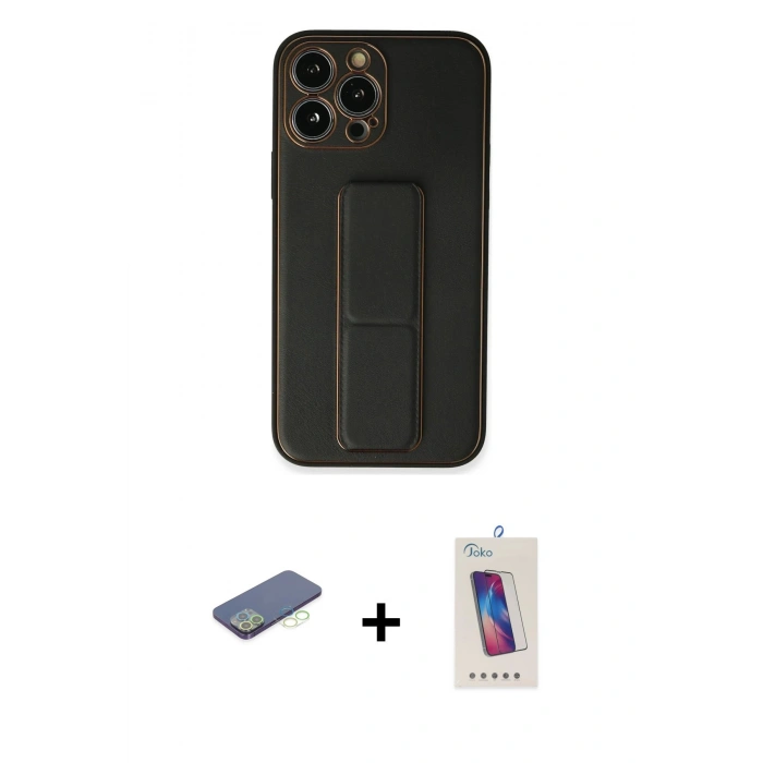 MARSİLYAN™- iPhone 13 Pro Max Kılıf Akış Doku - Siyah Joko 5D Cam + Renkli Kamera Lens Koruma Cam - YL