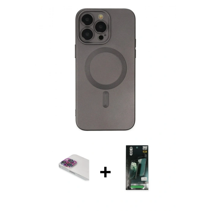 MARSİLYAN™- iPhone 13 Pro Max Kılıf Akış Minimal Özel Seri - Şeffaf 360 Full Body Arka Koruyucu + Gökkuşağı Pers Alüminyum Kamera Lens