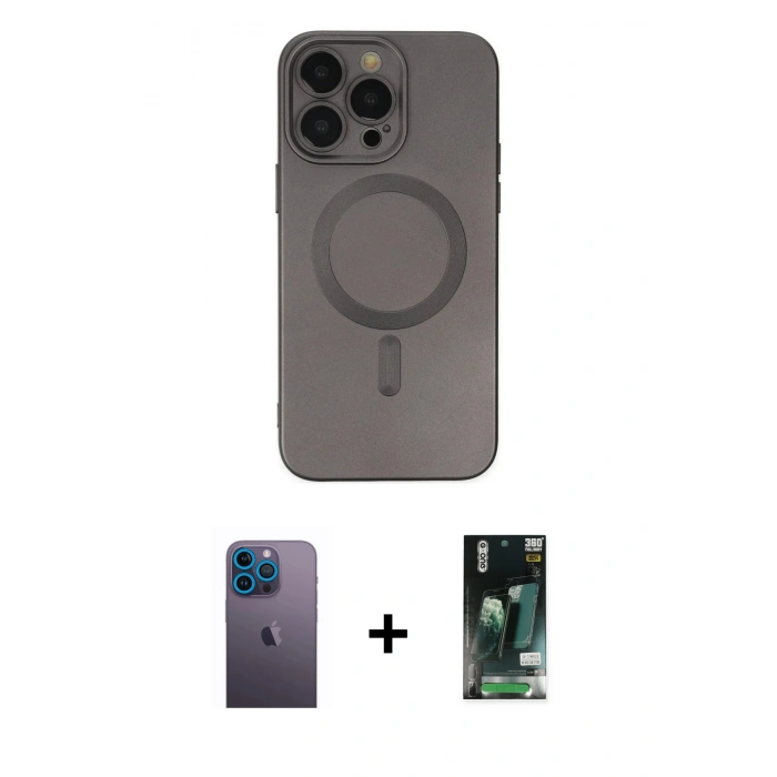 MARSİLYAN™- iPhone 13 Pro Max Kılıf Akış Minimal Özel Seri - Şeffaf 360 Full Body Arka Koruyucu + Neon Fosforlu Kamera Lens - MI