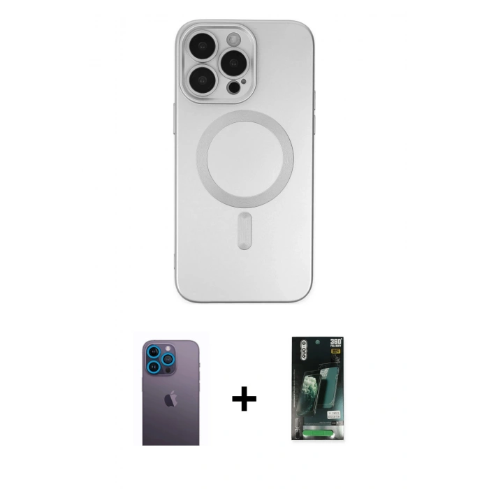 MARSİLYAN™- iPhone 13 Pro Max Kılıf Akış Minimal Özel Seri - Şeffaf 360 Full Body Arka Koruyucu + Neon Fosforlu Kamera Lens - MI
