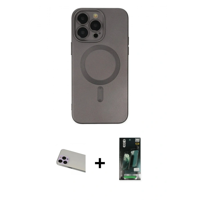 MARSİLYAN™- iPhone 13 Pro Max Kılıf Akış Minimal Özel Seri - Şeffaf 360 Full Body Arka Koruyucu + Rainbow Kamera Lens Koruma Cam - MR