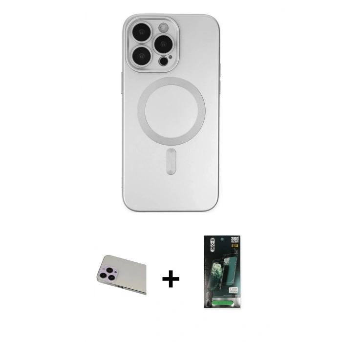 MARSİLYAN™- iPhone 13 Pro Max Kılıf Akış Minimal Özel Seri - Şeffaf 360 Full Body Arka Koruyucu + Rainbow Kamera Lens Koruma Cam - MR