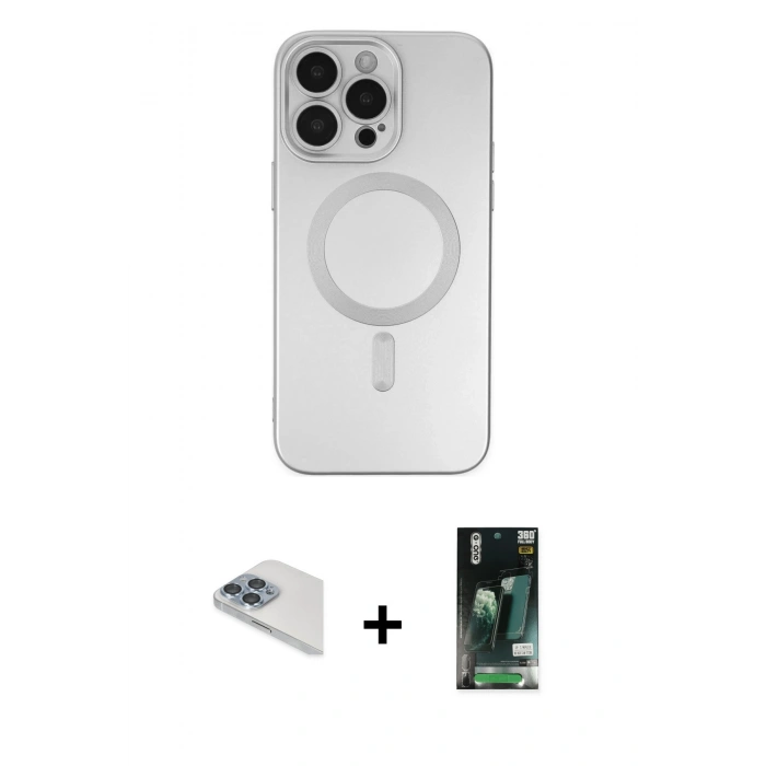 MARSİLYAN™- iPhone 13 Pro Max Kılıf Akış Minimal Özel Seri - Şeffaf 360 Full Body Arka Koruyucu + Pers Alüminyum Kamera Lens - SABE