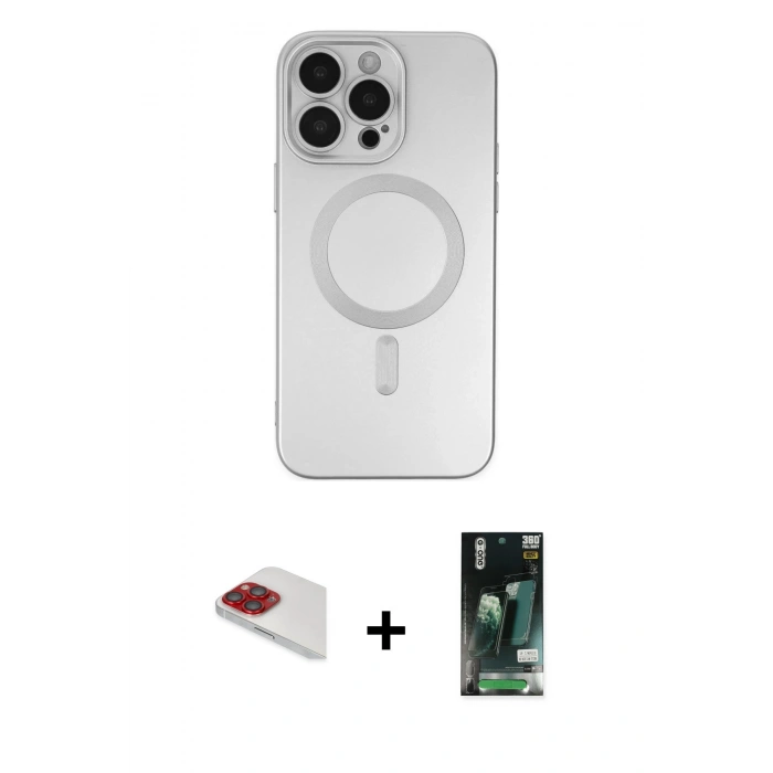MARSİLYAN™- iPhone 13 Pro Max Kılıf Akış Minimal Özel Seri - Şeffaf 360 Full Body Arka Koruyucu + Pers Alüminyum Kamera Lens - KI
