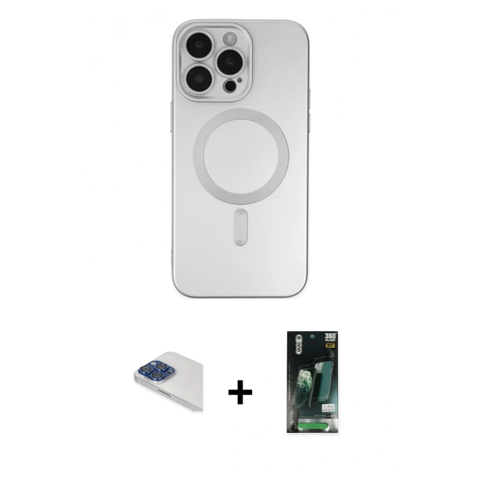 MARSİLYAN™- iPhone 13 Pro Max Kılıf Akış Minimal Özel Seri - Şeffaf 360 Full Body Arka Koruyucu + Pers Alüminyum Kamera Lens - LT