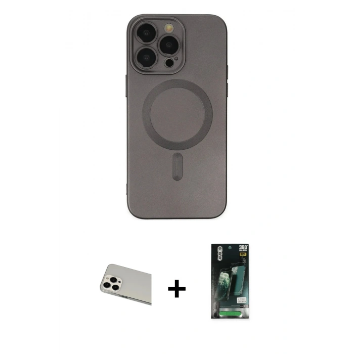 MARSİLYAN™- iPhone 13 Pro Max Kılıf Akış Minimal Özel Seri - Şeffaf 360 Full Body Arka Koruyucu + Rainbow Kamera Lens Koruma Cam - BZ