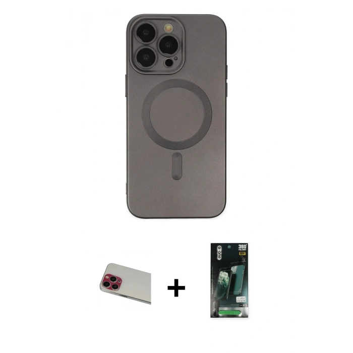MARSİLYAN™- iPhone 13 Pro Max Kılıf Akış Minimal Özel Seri - Şeffaf 360 Full Body Arka Koruyucu + Rainbow Kamera Lens Koruma Cam - KI