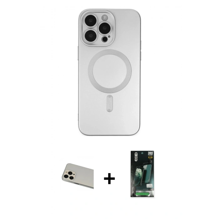 MARSİLYAN™- iPhone 13 Pro Max Kılıf Akış Minimal Özel Seri - Şeffaf 360 Full Body Arka Koruyucu + Rainbow Kamera Lens Koruma Cam - REGD