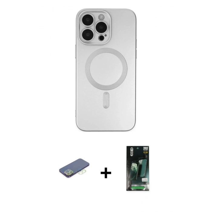 MARSİLYAN™- iPhone 13 Pro Max Kılıf Akış Minimal Özel Seri - Şeffaf 360 Full Body Arka Koruyucu + Renkli Kamera Lens Koruma Cam - YL
