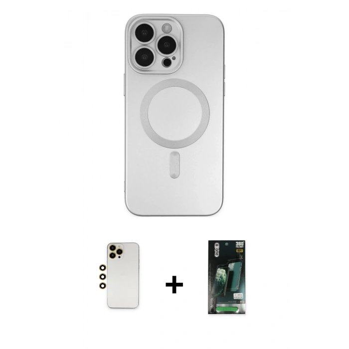 MARSİLYAN™- iPhone 13 Pro Max Kılıf Akış Minimal Özel Seri - Şeffaf 360 Full Body Arka Koruyucu + Shine Kamera Lens - GD