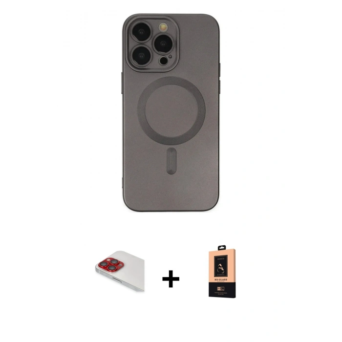 MARSİLYAN™- iPhone 13 Pro Max Kılıf Akış Minimal Özel Seri - Şeffaf Maxco Cam Ekran Koruyucu + Pers Alüminyum Kamera Lens - KI