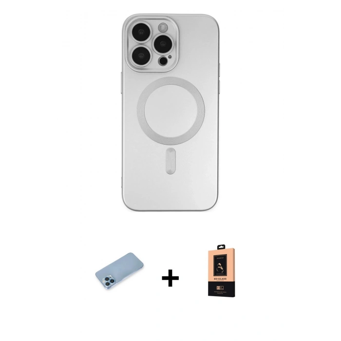 MARSİLYAN™- iPhone 13 Pro Max Kılıf Akış Minimal Özel Seri - Şeffaf Maxco Cam Ekran Koruyucu + Shine Kamera Lens Koruma Cam - MI