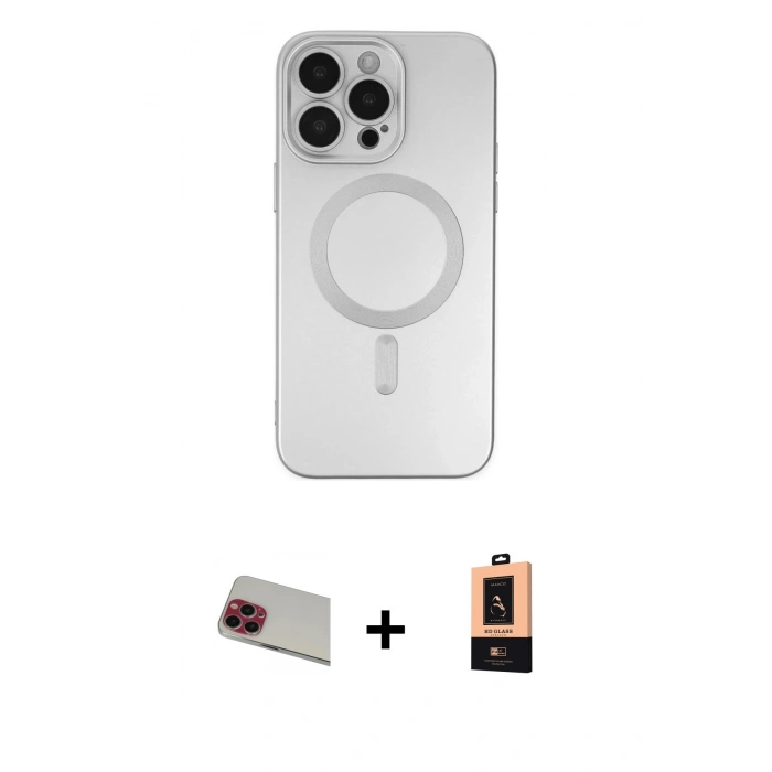 MARSİLYAN™- iPhone 13 Pro Max Kılıf Akış Minimal Özel Seri - Şeffaf Maxco Cam Ekran Koruyucu + Rainbow Kamera Lens Koruma Cam - KI