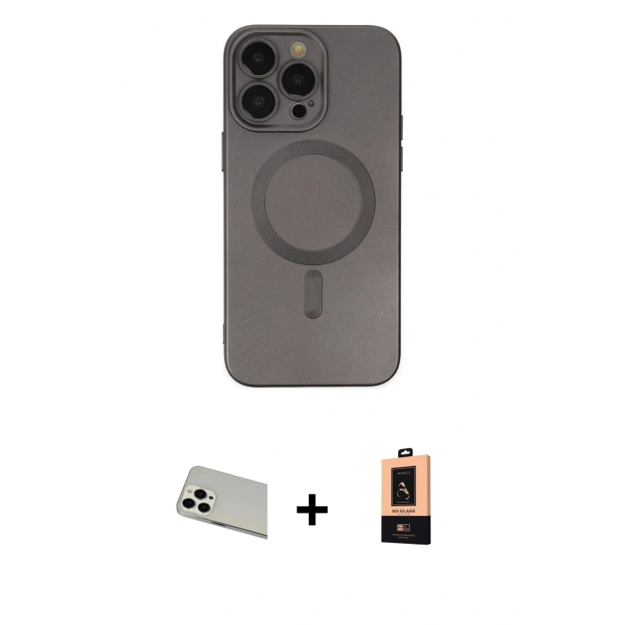 MARSİLYAN™- iPhone 13 Pro Max Kılıf Akış Minimal Özel Seri - Şeffaf Maxco Cam Ekran Koruyucu + Rainbow Kamera Lens Koruma Cam - BZ