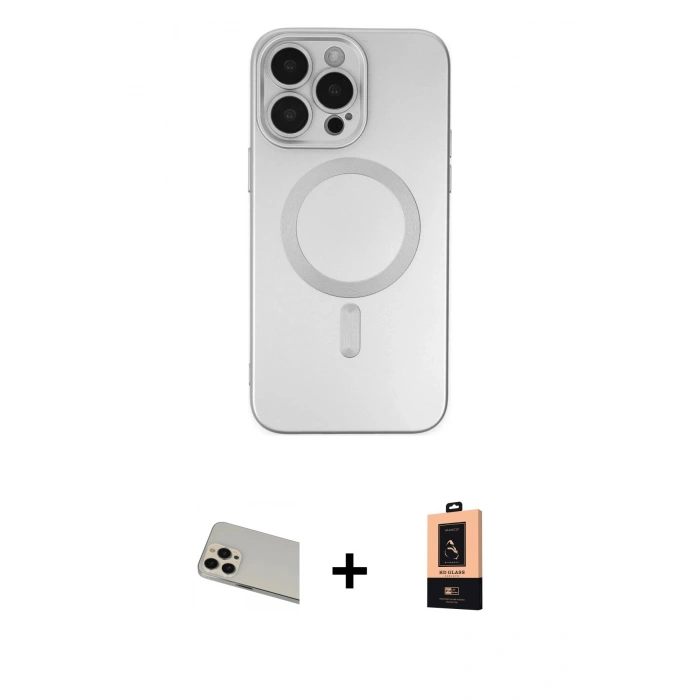 MARSİLYAN™- iPhone 13 Pro Max Kılıf Akış Minimal Özel Seri - Şeffaf Maxco Cam Ekran Koruyucu + Rainbow Kamera Lens Koruma Cam - REGD