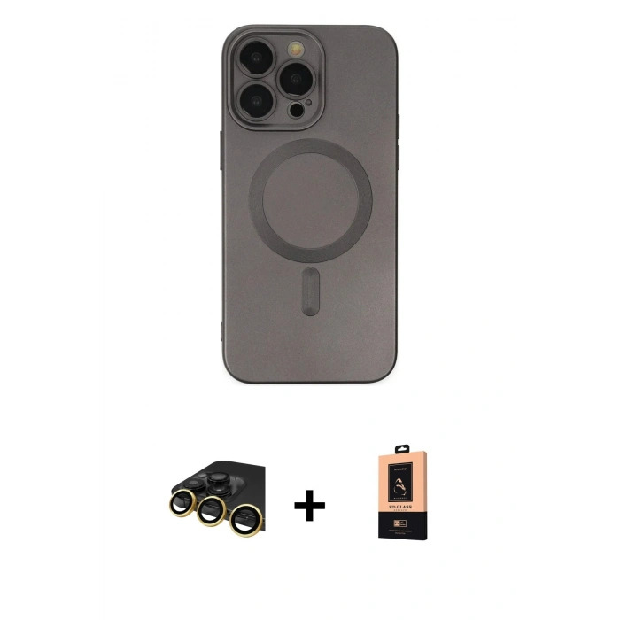MARSİLYAN™- iPhone 13 Pro Max Kılıf Akış Minimal Özel Seri - Şeffaf Maxco Cam Ekran Koruyucu + Raze Metal Kamera Lens - GD