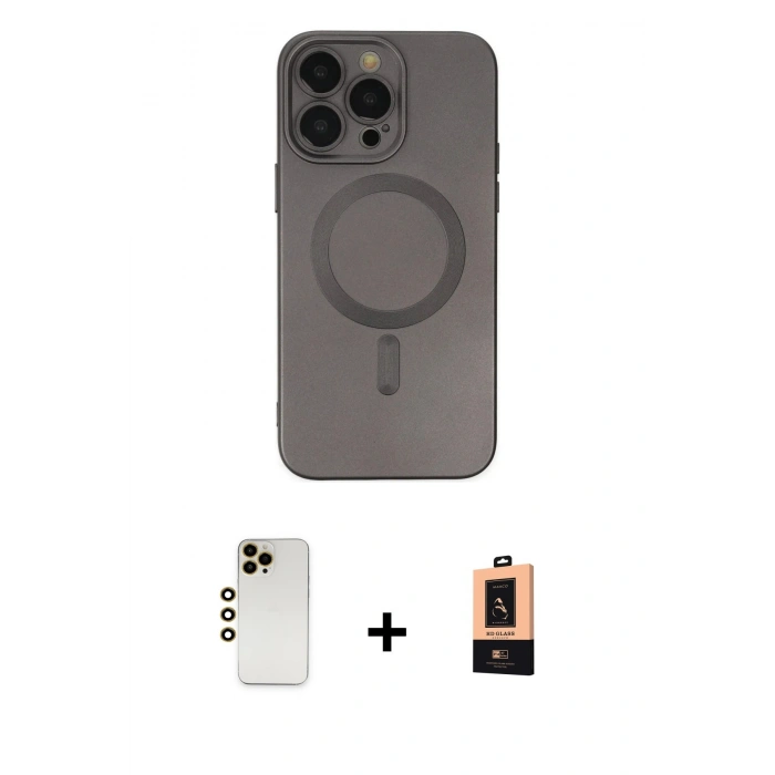 MARSİLYAN™- iPhone 13 Pro Max Kılıf Akış Minimal Özel Seri - Şeffaf Maxco Cam Ekran Koruyucu + Shine Kamera Lens - GD