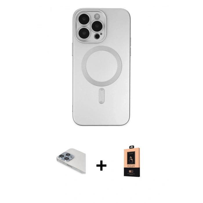 MARSİLYAN™- iPhone 13 Pro Max Kılıf Akış Minimal Özel Seri - Şeffaf Maxco Cam Ekran Koruyucu + Pers Alüminyum Kamera Lens - SABE