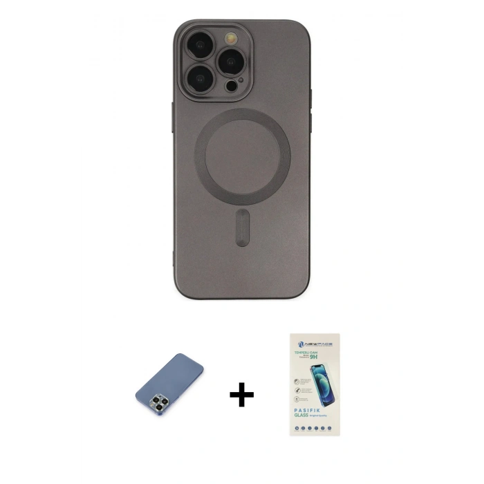 MARSİLYAN™- iPhone 13 Pro Max Kılıf Akış Minimal Özel Seri - Şeffaf Pasifik Cam Ekran Koruyucu + Açık Yeşil Metal Kamera Lens Koruma Cam