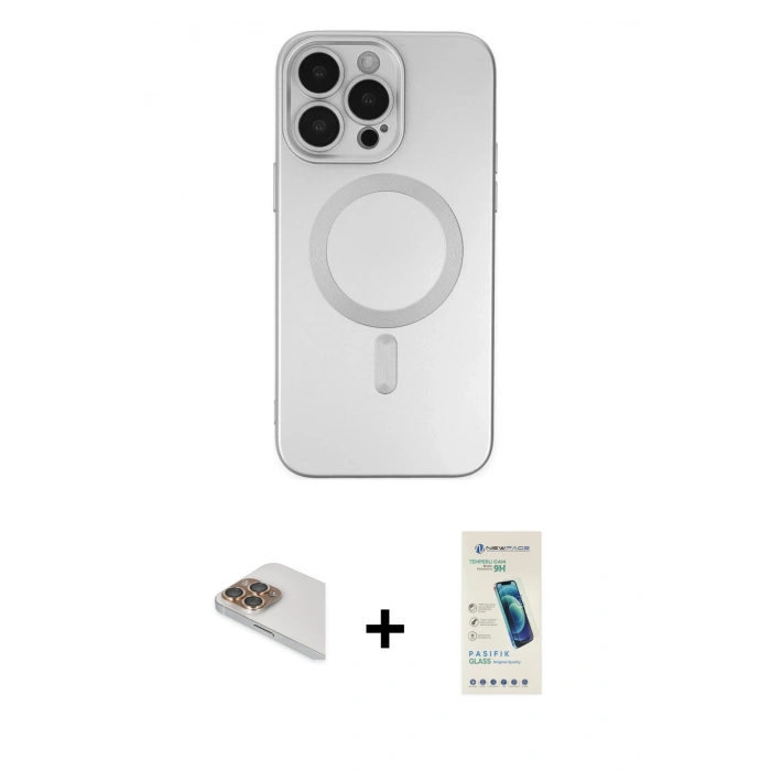 MARSİLYAN™- iPhone 13 Pro Max Kılıf Akış Minimal Özel Seri - Şeffaf Pasifik Cam Ekran Koruyucu + Pers Alüminyum Kamera Lens - GD
