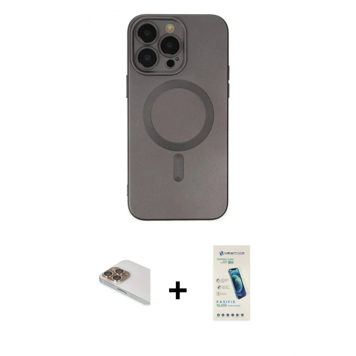 MARSİLYAN™- iPhone 13 Pro Max Kılıf Akış Minimal Özel Seri - Şeffaf Pasifik Cam Ekran Koruyucu + Pers Alüminyum Kamera Lens - GD