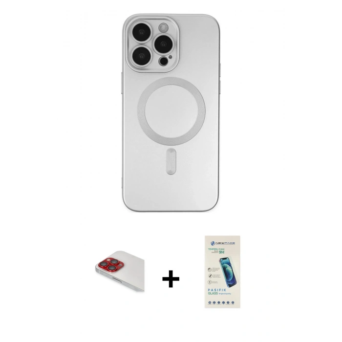 MARSİLYAN™- iPhone 13 Pro Max Kılıf Akış Minimal Özel Seri - Şeffaf Pasifik Cam Ekran Koruyucu + Pers Alüminyum Kamera Lens - KI