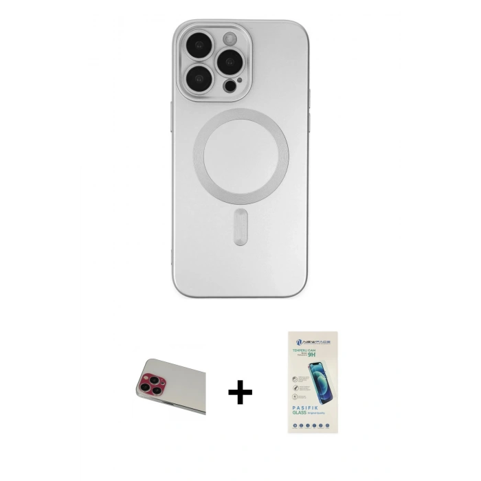 MARSİLYAN™- iPhone 13 Pro Max Kılıf Akış Minimal Özel Seri - Şeffaf Pasifik Cam Ekran Koruyucu + Rainbow Kamera Lens Koruma Cam - KI