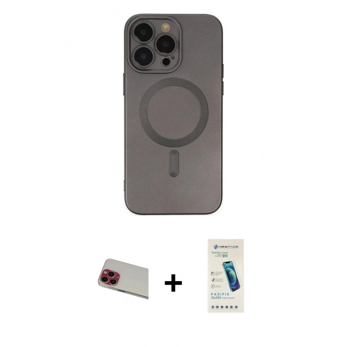 MARSİLYAN™- iPhone 13 Pro Max Kılıf Akış Minimal Özel Seri - Şeffaf Pasifik Cam Ekran Koruyucu + Rainbow Kamera Lens Koruma Cam - KI