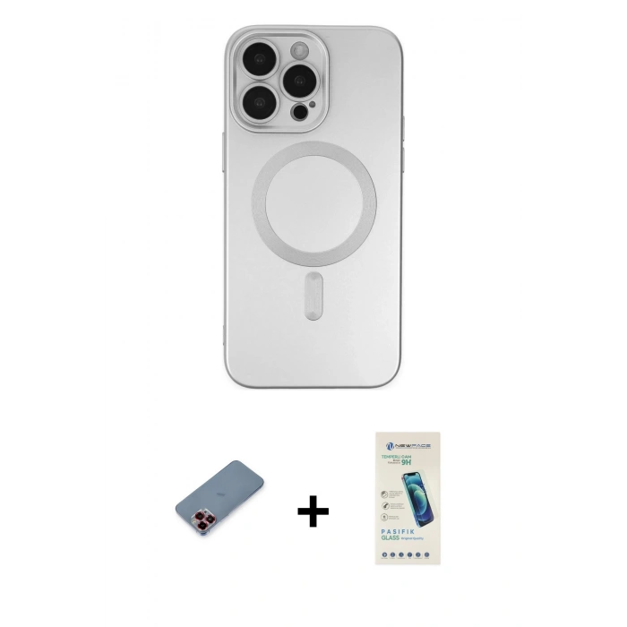 MARSİLYAN™- iPhone 13 Pro Max Kılıf Akış Minimal Özel Seri - Şeffaf Pasifik Cam Ekran Koruyucu + Metal Kamera Lens Koruma Cam - KI