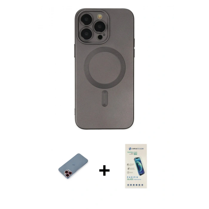 MARSİLYAN™- iPhone 13 Pro Max Kılıf Akış Minimal Özel Seri - Şeffaf Pasifik Cam Ekran Koruyucu + Metal Kamera Lens Koruma Cam - KI