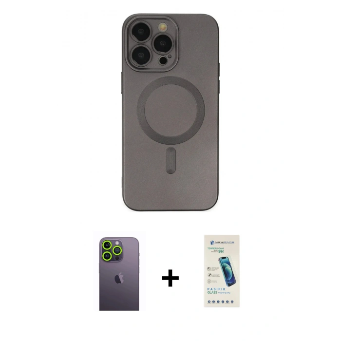 MARSİLYAN™- iPhone 13 Pro Max Kılıf Akış Minimal Özel Seri - Şeffaf Pasifik Cam Ekran Koruyucu + Neon Fosforlu Kamera Lens - YL