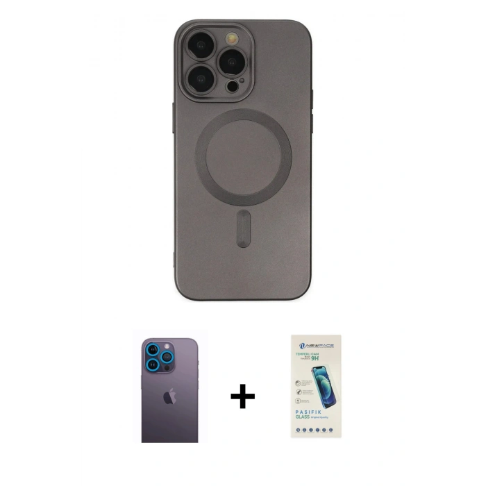 MARSİLYAN™- iPhone 13 Pro Max Kılıf Akış Minimal Özel Seri - Şeffaf Pasifik Cam Ekran Koruyucu + Neon Fosforlu Kamera Lens - MI