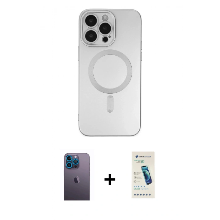 MARSİLYAN™- iPhone 13 Pro Max Kılıf Akış Minimal Özel Seri - Şeffaf Pasifik Cam Ekran Koruyucu + Neon Fosforlu Kamera Lens - MI