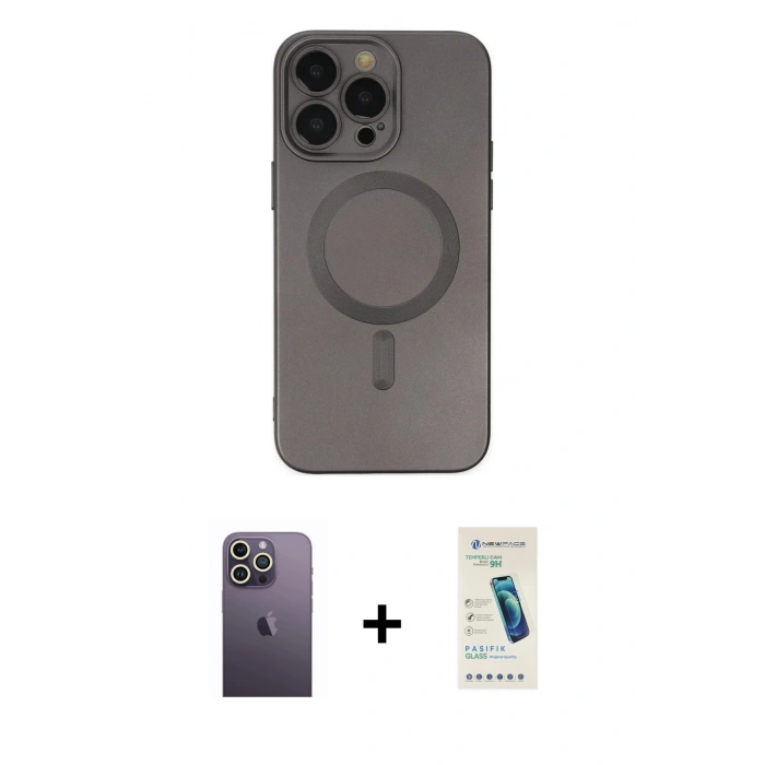 MARSİLYAN™- iPhone 13 Pro Max Kılıf Akış Minimal Özel Seri - Şeffaf Pasifik Cam Ekran Koruyucu + Neon Fosforlu Kamera Lens - BZ