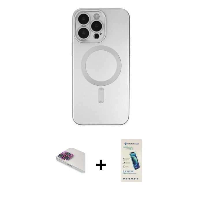 MARSİLYAN™- iPhone 13 Pro Max Kılıf Akış Minimal Özel Seri - Şeffaf Pasifik Cam Ekran Koruyucu + Pers Alüminyum Kamera Lens - GI