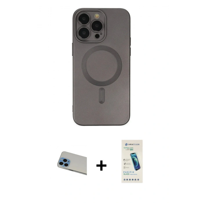 MARSİLYAN™- iPhone 13 Pro Max Kılıf Akış Minimal Özel Seri - Şeffaf Pasifik Cam Ekran Koruyucu + Rainbow Kamera Lens Koruma Cam - MI