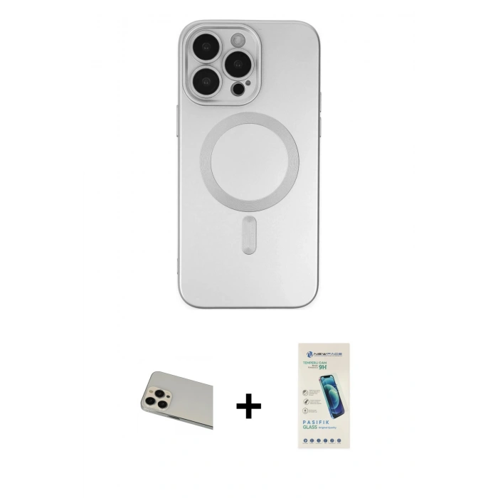 MARSİLYAN™- iPhone 13 Pro Max Kılıf Akış Minimal Özel Seri - Şeffaf Pasifik Cam Ekran Koruyucu + Rainbow Kamera Lens Koruma Cam - REGD