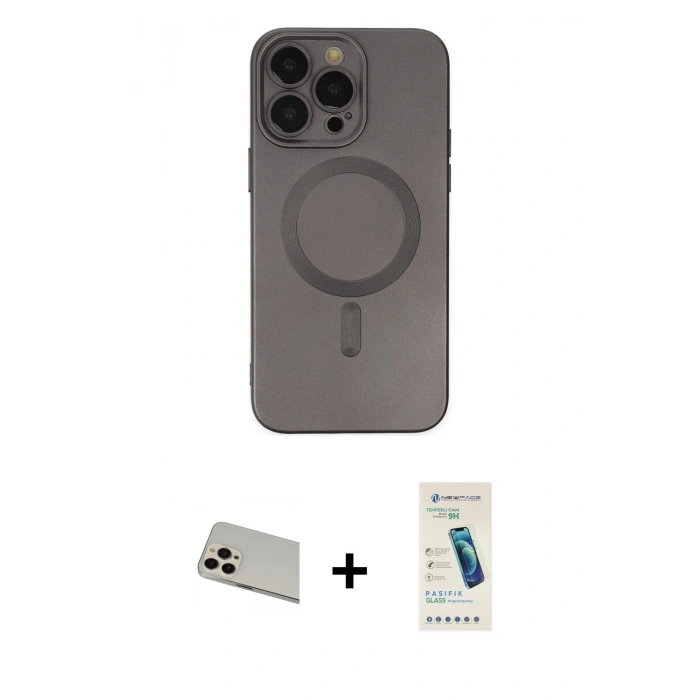 MARSİLYAN™- iPhone 13 Pro Max Kılıf Akış Minimal Özel Seri - Şeffaf Pasifik Cam Ekran Koruyucu + Rainbow Kamera Lens Koruma Cam - REGD