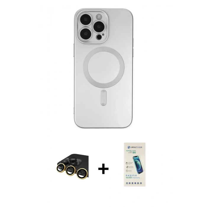 MARSİLYAN™- iPhone 13 Pro Max Kılıf Akış Minimal Özel Seri - Şeffaf Pasifik Cam Ekran Koruyucu + Raze Metal Kamera Lens - GD