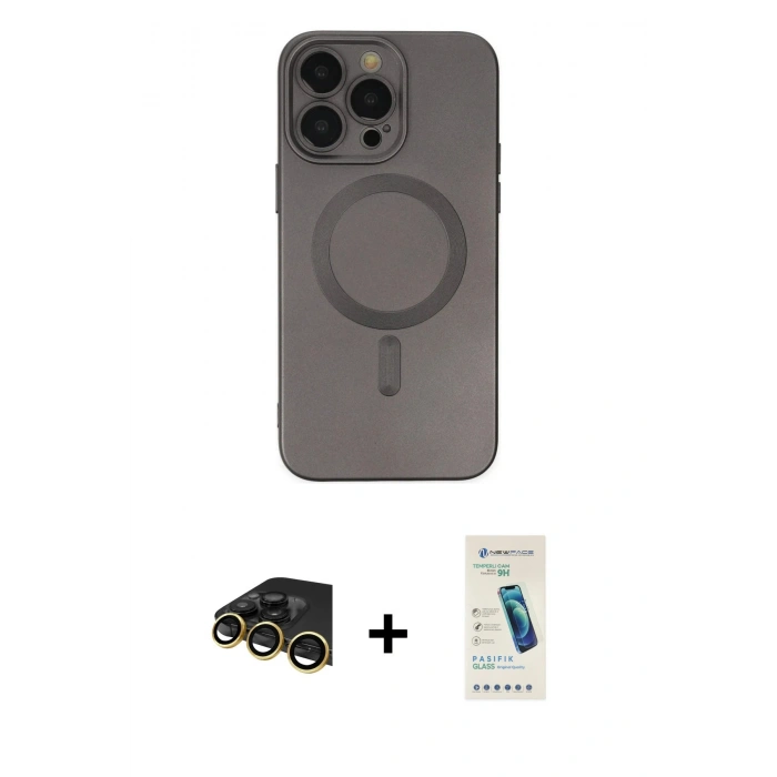 MARSİLYAN™- iPhone 13 Pro Max Kılıf Akış Minimal Özel Seri - Şeffaf Pasifik Cam Ekran Koruyucu + Raze Metal Kamera Lens - GD