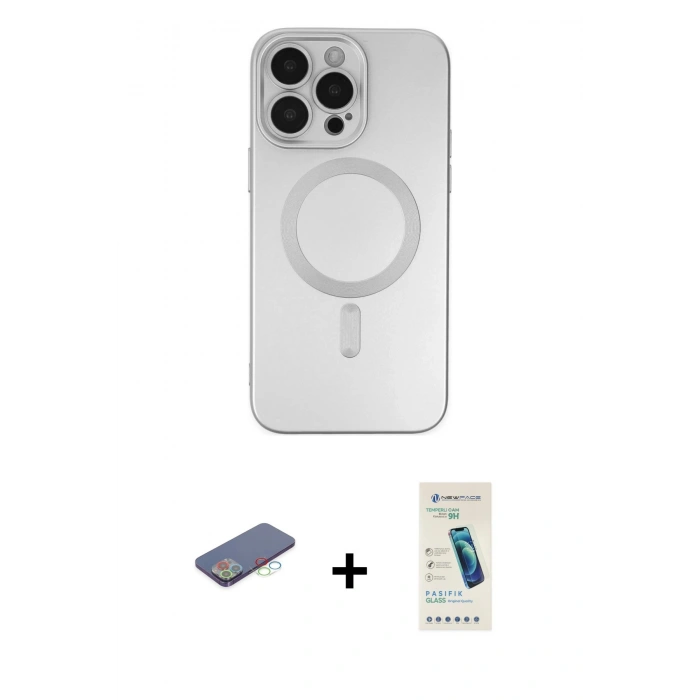 MARSİLYAN™- iPhone 13 Pro Max Kılıf Akış Minimal Özel Seri - Şeffaf Pasifik Cam Ekran Koruyucu + Renkli Kamera Lens Koruma Cam - MI