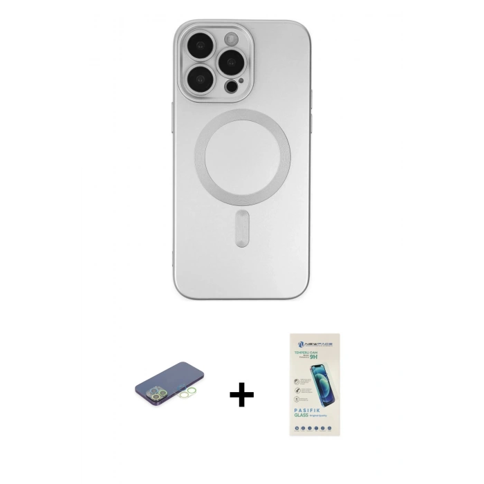 MARSİLYAN™- iPhone 13 Pro Max Kılıf Akış Minimal Özel Seri - Şeffaf Pasifik Cam Ekran Koruyucu + Renkli Kamera Lens Koruma Cam - YL