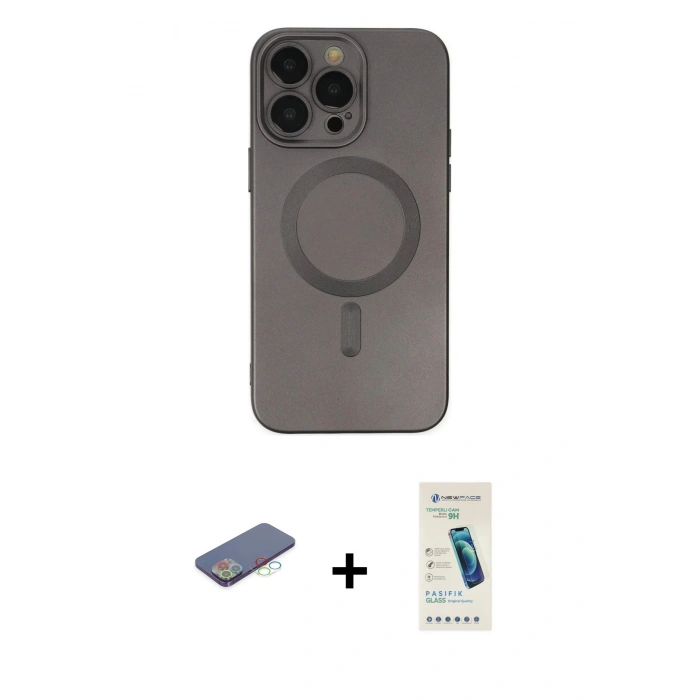 MARSİLYAN™- iPhone 13 Pro Max Kılıf Akış Minimal Özel Seri - Şeffaf Pasifik Cam Ekran Koruyucu + Renkli Kamera Lens Koruma Cam - MI