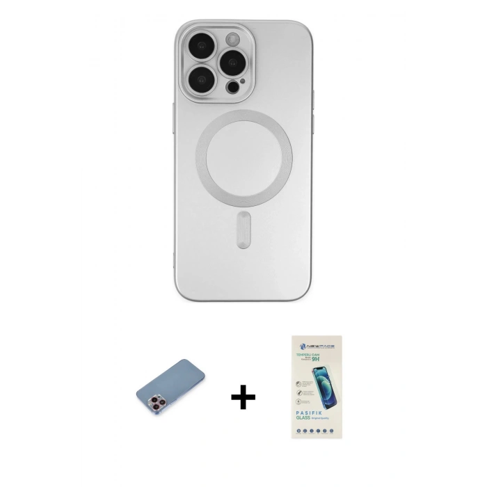 MARSİLYAN™- iPhone 13 Pro Max Kılıf Akış Minimal Özel Seri - Şeffaf Pasifik Cam Ekran Koruyucu + Shine Kamera Lens Koruma Cam - PE