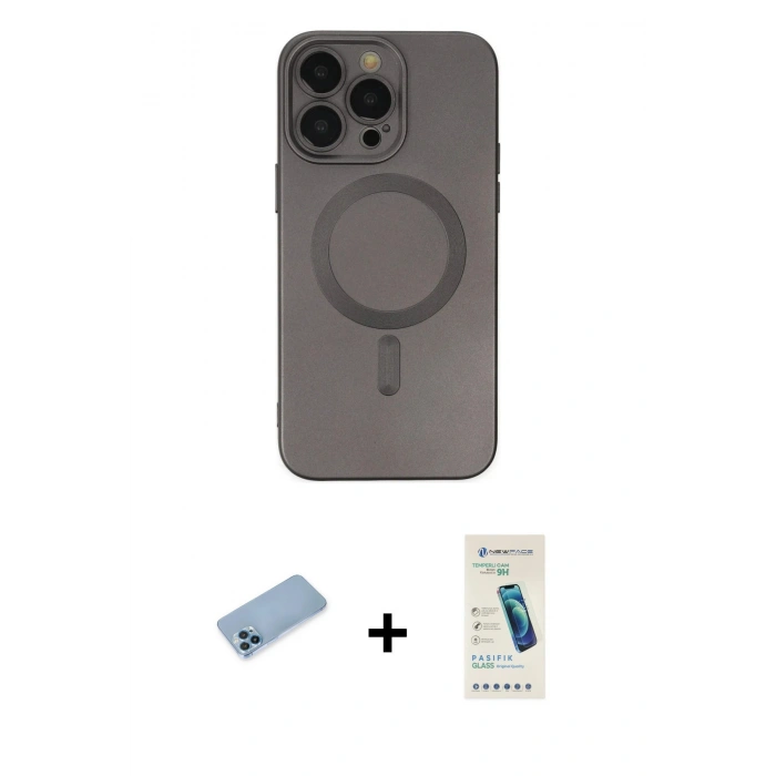 MARSİLYAN™- iPhone 13 Pro Max Kılıf Akış Minimal Özel Seri - Şeffaf Pasifik Cam Ekran Koruyucu + Shine Kamera Lens Koruma Cam - MI
