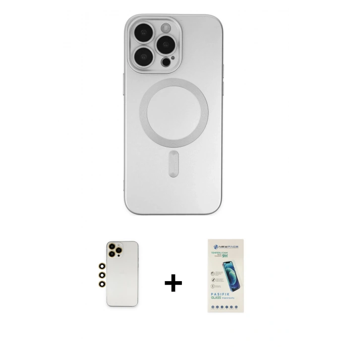 MARSİLYAN™- iPhone 13 Pro Max Kılıf Akış Minimal Özel Seri - Şeffaf Pasifik Cam Ekran Koruyucu + Shine Kamera Lens - GD